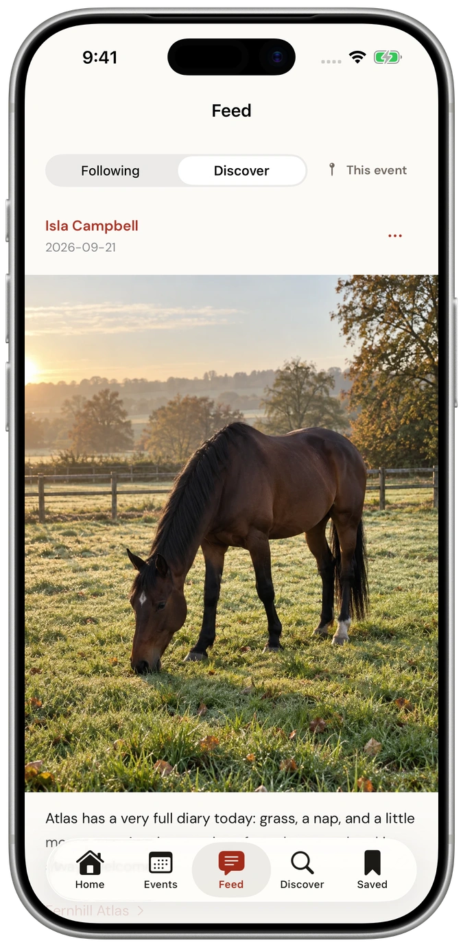 A photo post in the PaddockSide iOS community feed.